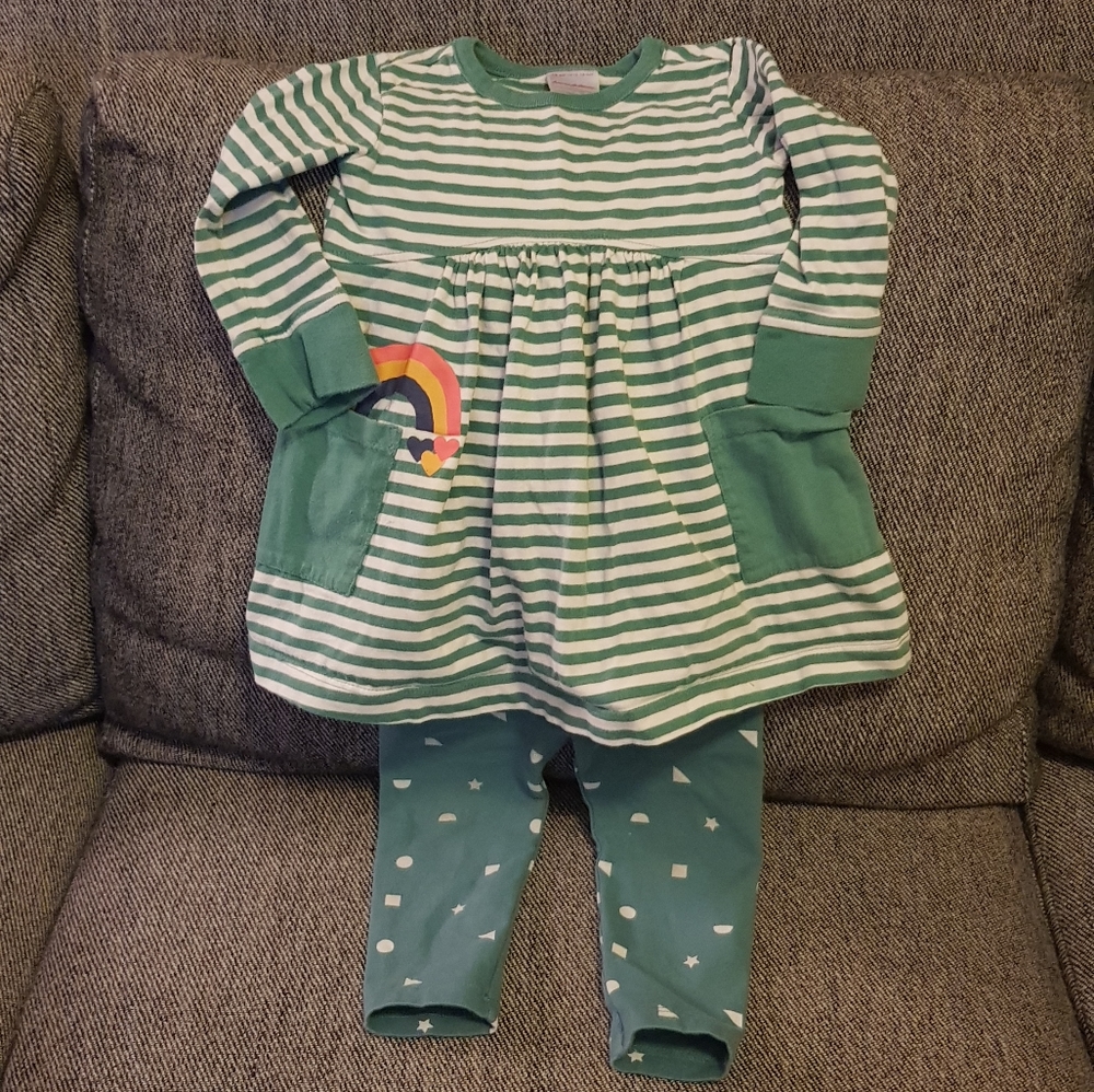 Hanna Andersson green striped tunic dress/leggings